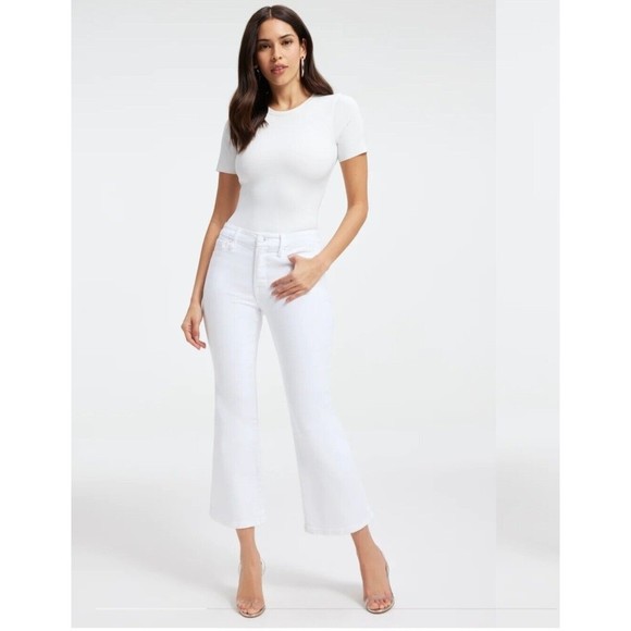 Good American Good Legs Crop Mini Boot Jean  Size 14 White Style GLCMB046T New - Picture 2 of 11